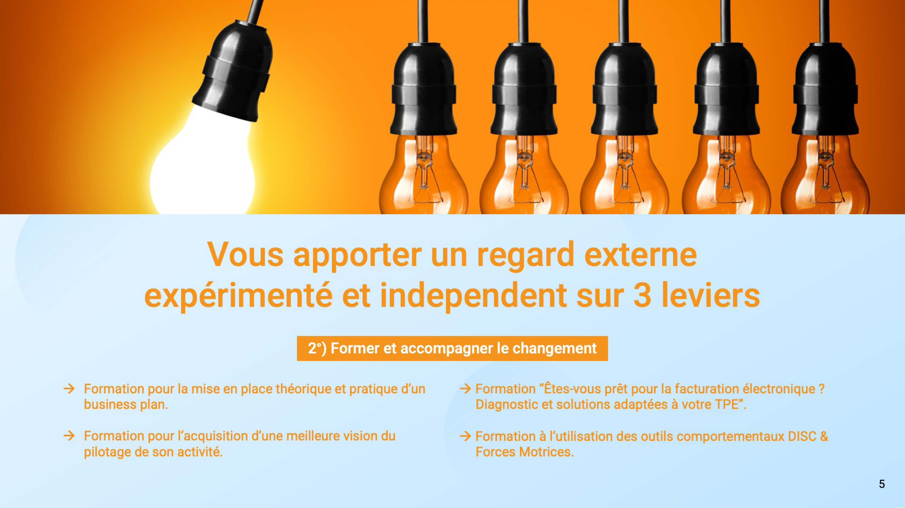 Slide ampoule du powerpoint 3PM Conseil réalisé par Plate ou Gazeuse