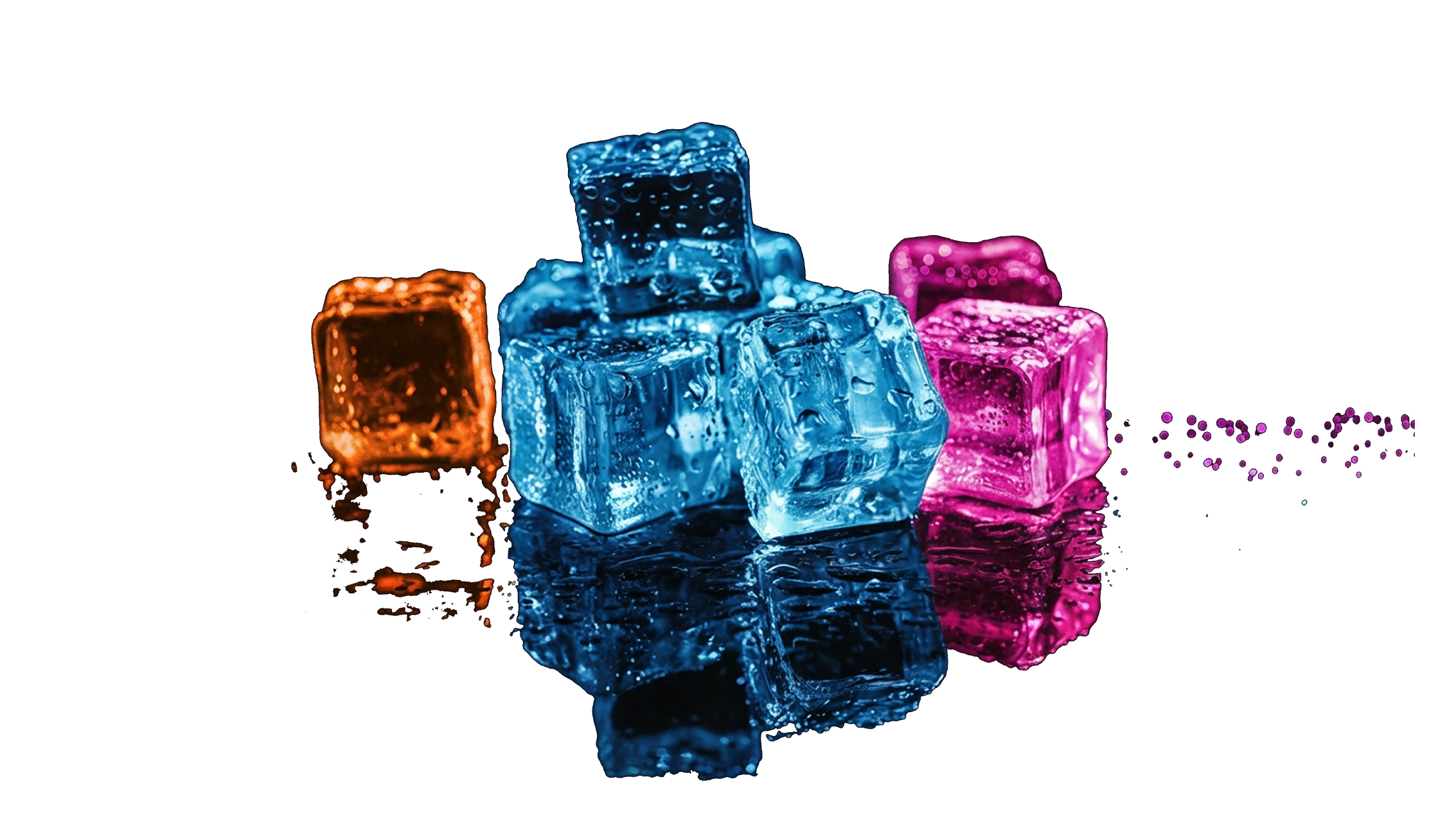 Cubes de glaçons de plusieurs couleurs qui illustrent la page Expertises Conseil & Stratégie